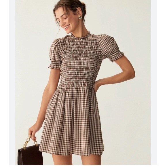 RIHOAS Dresses & Skirts - NWT RIHOAS Coffee Gingham Mini Dress
